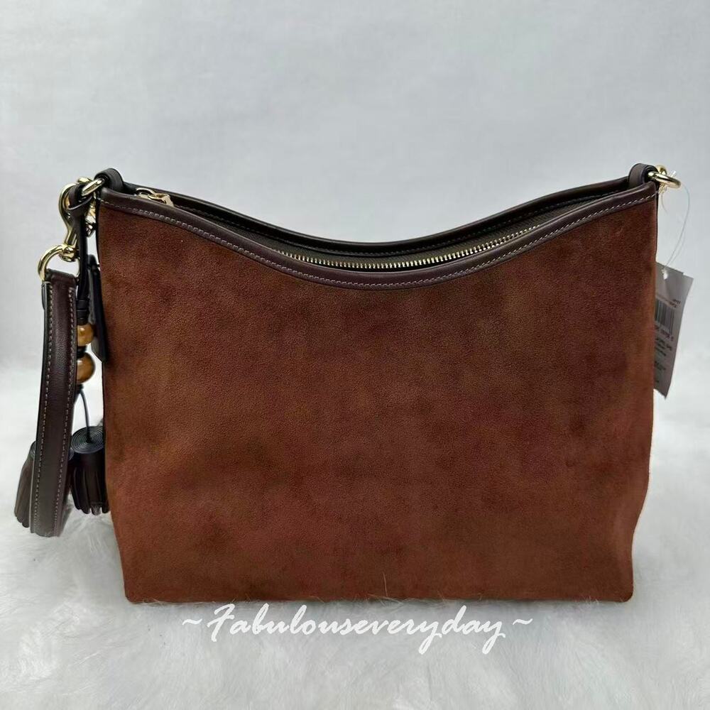 OACH Laurel Shoulder/Crossbody Bag With Tassels In Suede/Im/Brown/Maple CCC75 - Picture 3 of 8
